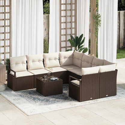 Set di divani con cuscino 9 pcs Marrone e Crema polyrattan