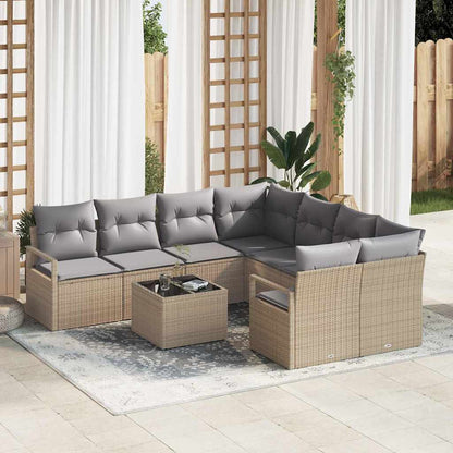 Set di divani con cuscino 9 pcs Beige e grigio polyrattan