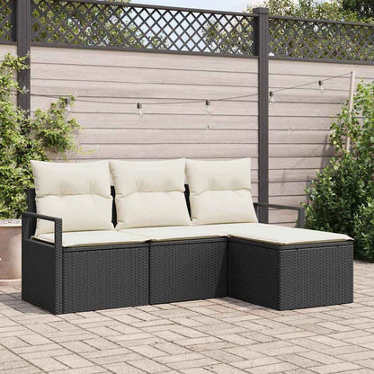 Set di divani con cuscino 4 pcs Nero e Crema polyrattan