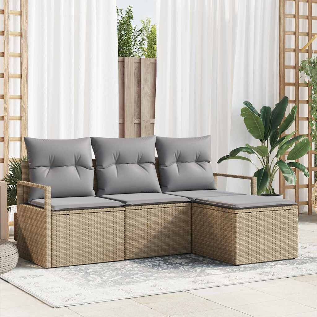 Set di divani 4 pcs Beige e Grigio Chiaro polyrattan