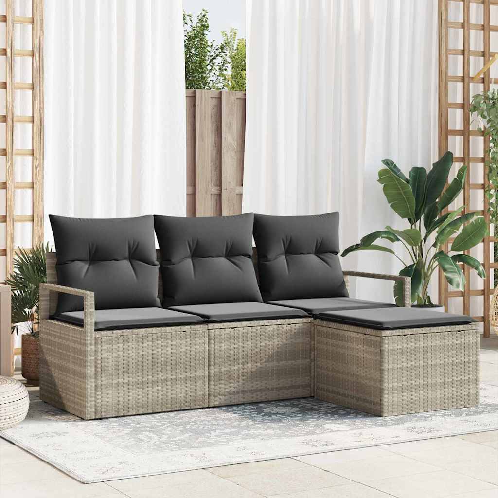 Set di divani con cuscino 4 pcs Grigio chiaro polyrattan