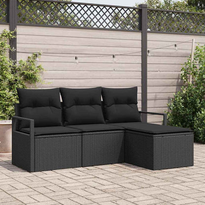 Set di divani con cuscino 4 pcs Nero polyrattan