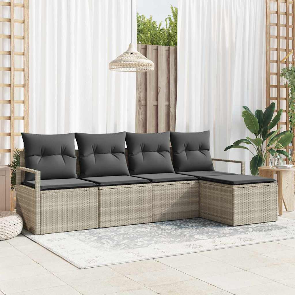 Set di divani con cuscino 5 pcs Grigio chiaro polyrattan