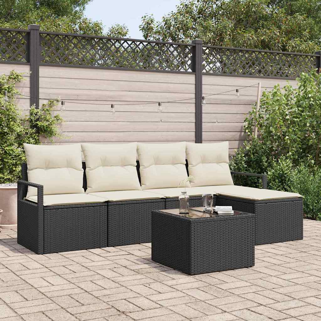Set di divani con cuscino 6 pcs Marrone e Crema polyrattan