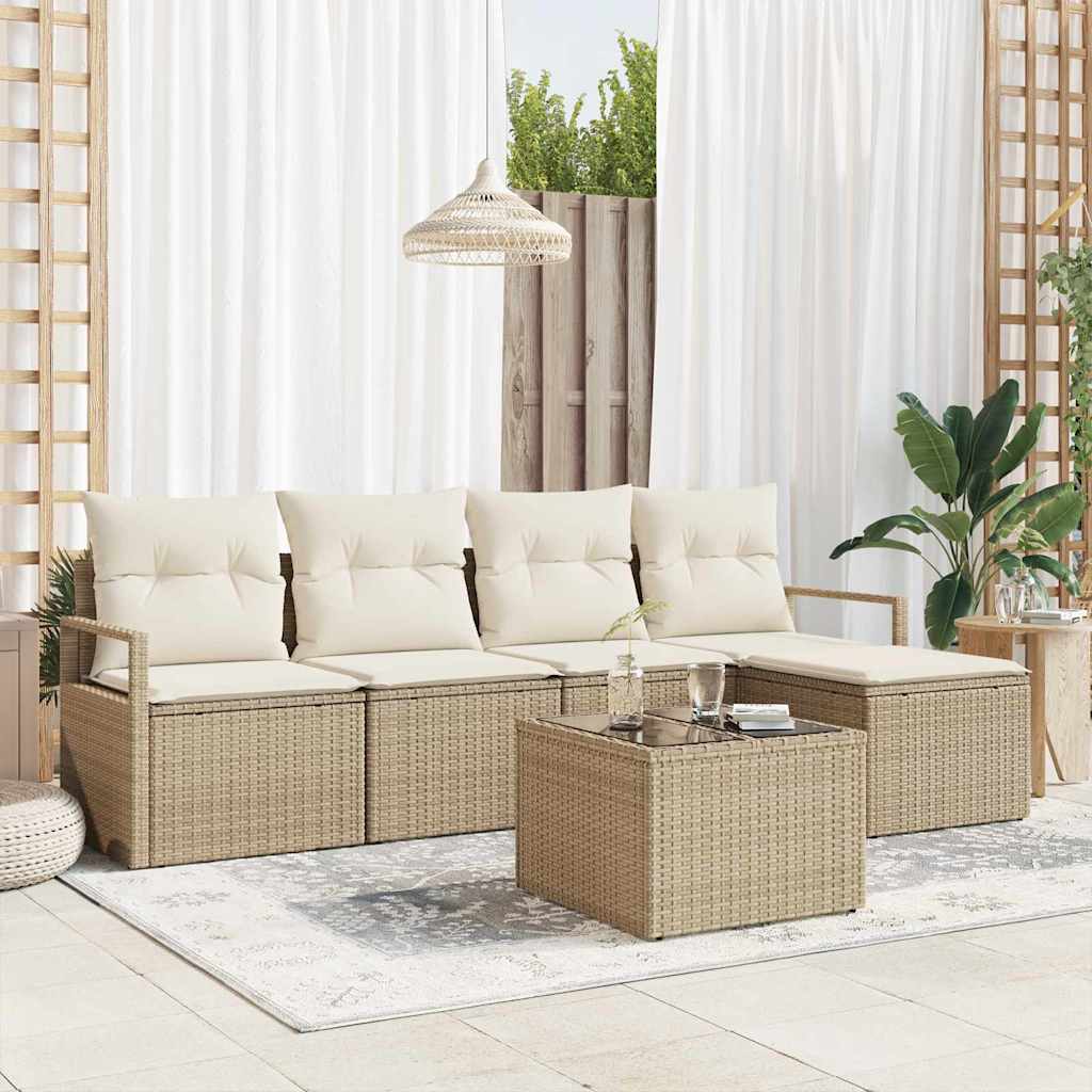 Set di divani con cuscino 6 pcs Beige e Crema polyrattan
