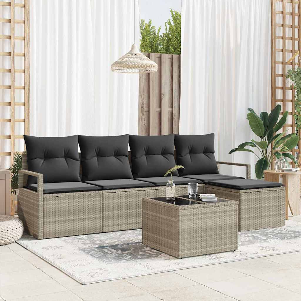 Set di divani con cuscino 6 pcs Grigio chiaro polyrattan