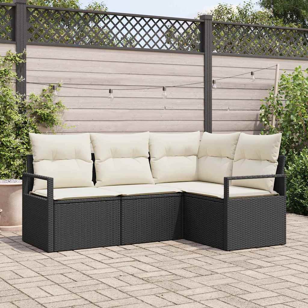 Set di divani con cuscino 4 pcs Nero e Crema polyrattan