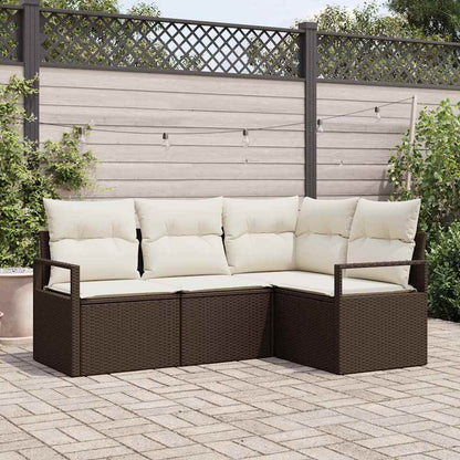 Set di divani con cuscino 4 pcs Marrone e Crema polyrattan