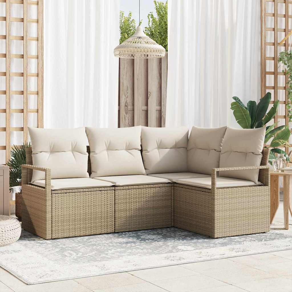 Set di divani con cuscino 4 pcs Beige e Crema polyrattan