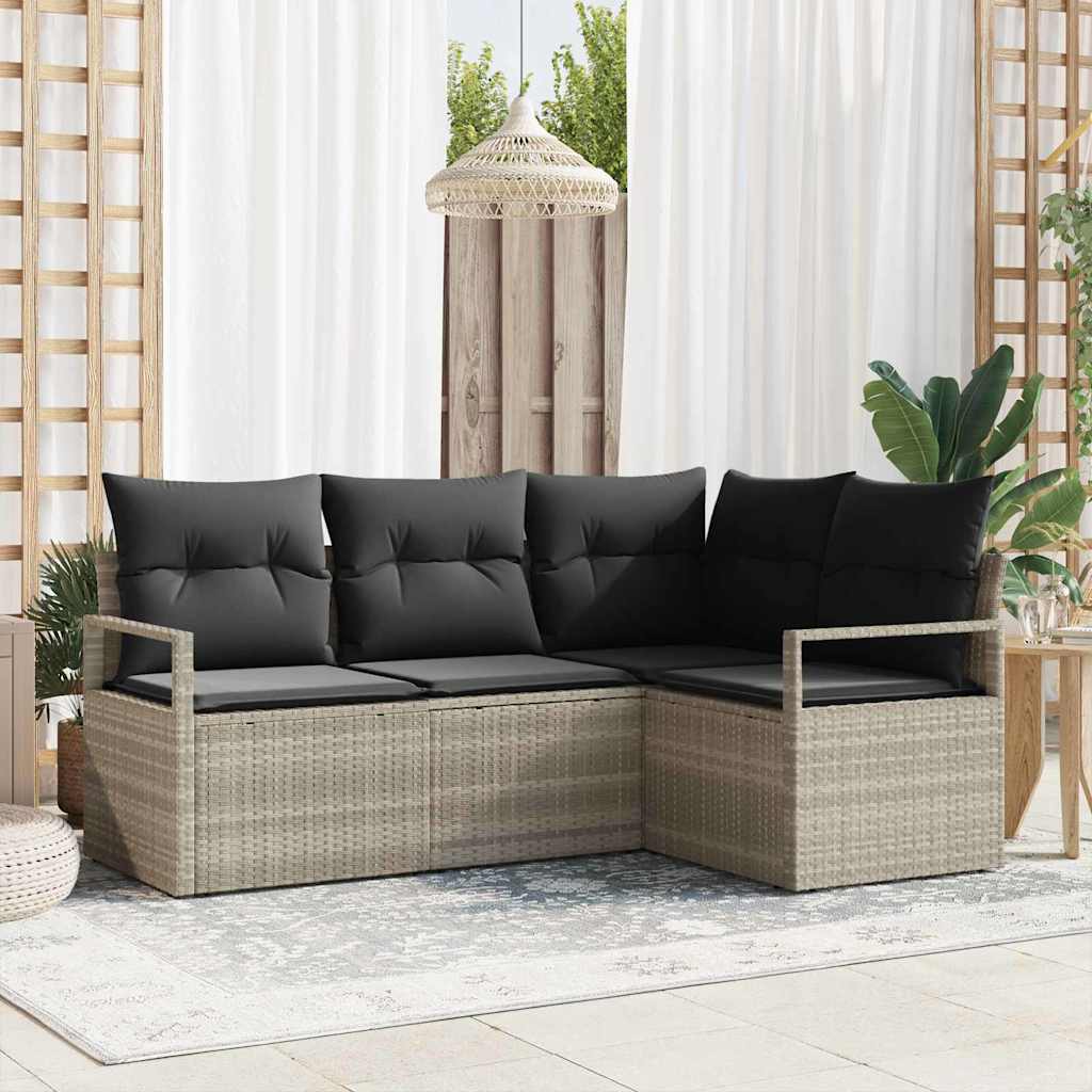 Set di divani con cuscino 4 pcs Grigio chiaro polyrattan