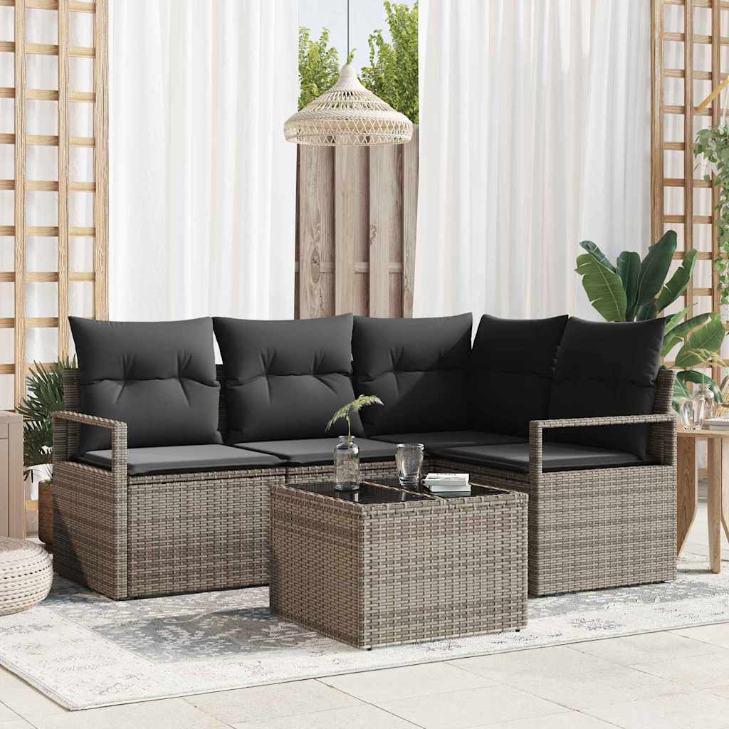 Set di divani con cuscino 5 pcs Grigio chiaro polyrattan