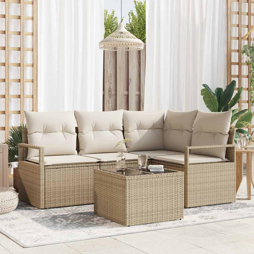 Set di divani con cuscino 5 pcs Beige e Crema polyrattan