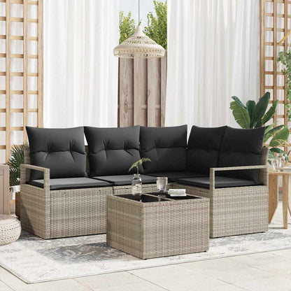 Set di divani con cuscino 5 pcs Grigio chiaro polyrattan
