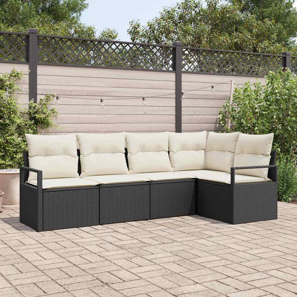 Set Divano da Giardino 5 pcs Nero e Bianco polyrattan