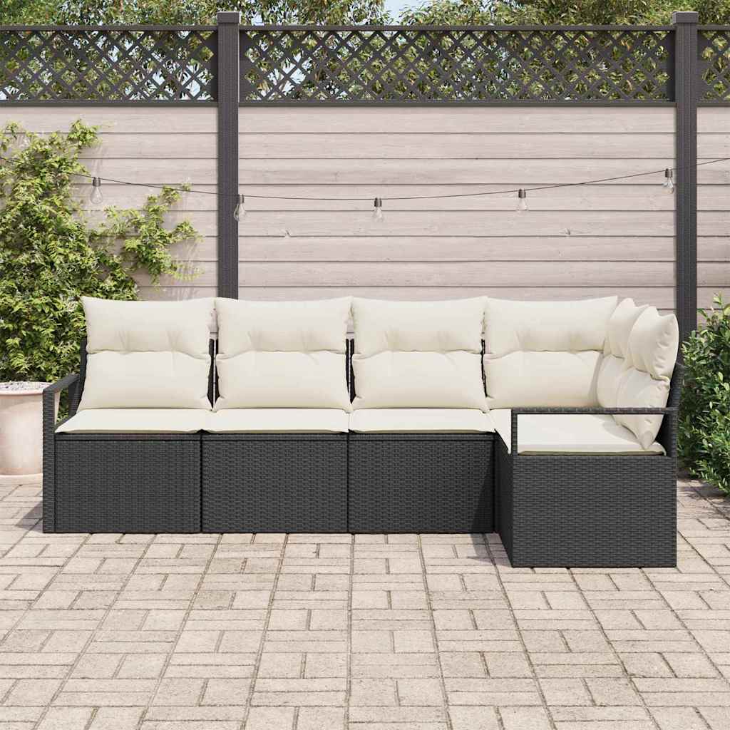 Set Divano da Giardino 5 pcs Nero e Bianco polyrattan