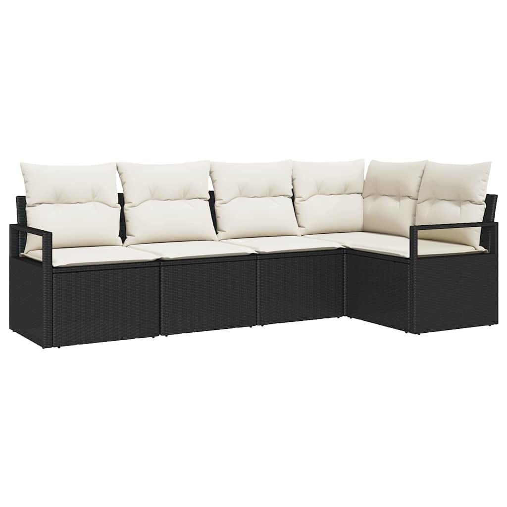 Set Divano da Giardino 5 pcs Nero e Bianco polyrattan