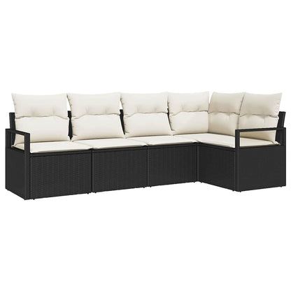 Set Divano da Giardino 5 pcs Nero e Bianco polyrattan