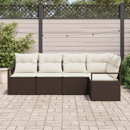 Set Divano da Giardino 5 pcs Marrone e bianco polyrattan