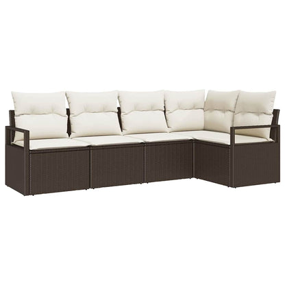 Set Divano da Giardino 5 pcs Marrone e bianco polyrattan