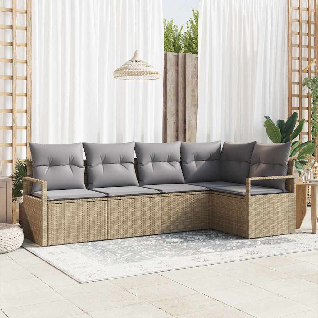 Set Divano da Giardino 5 pcs Beige e grigio chiaro polyrattan