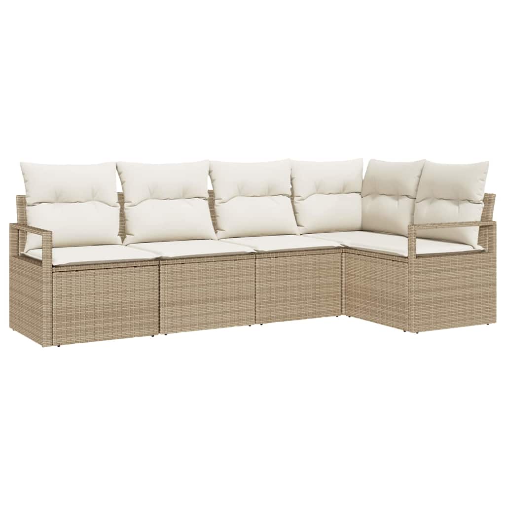 Set Divano da Giardino 5 pcs Beige e Bianco polyrattan
