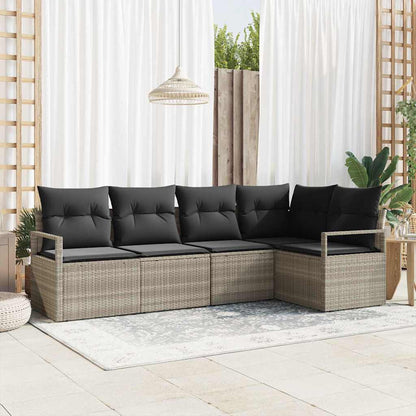 Set Divano da Giardino 5 pcs Grigio chiaro polyrattan