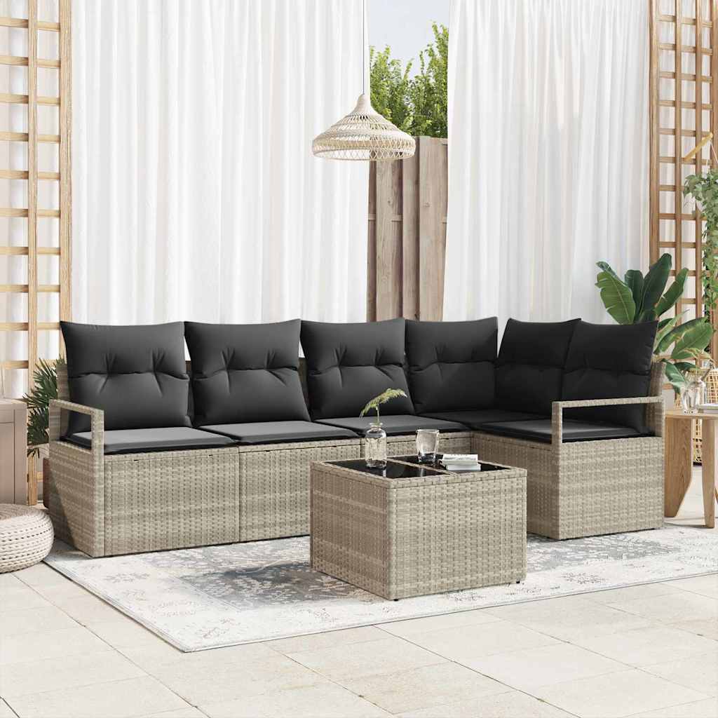 Set Divano da Giardino 6 pcs Grigio chiaro polyrattan