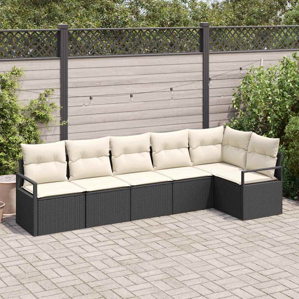Set Divano da Giardino 6 pcs Nero e Bianco polyrattan