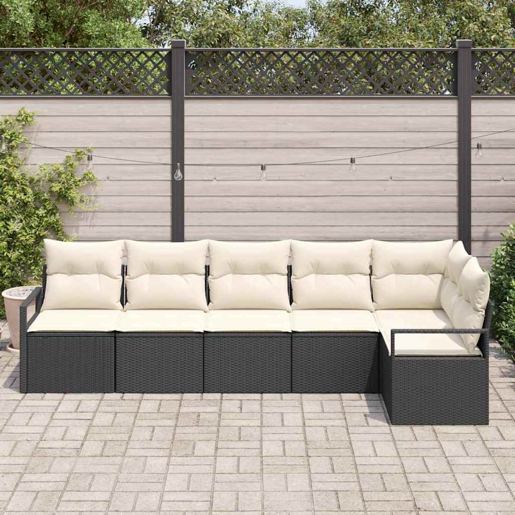 Set Divano da Giardino 6 pcs Nero e Bianco polyrattan