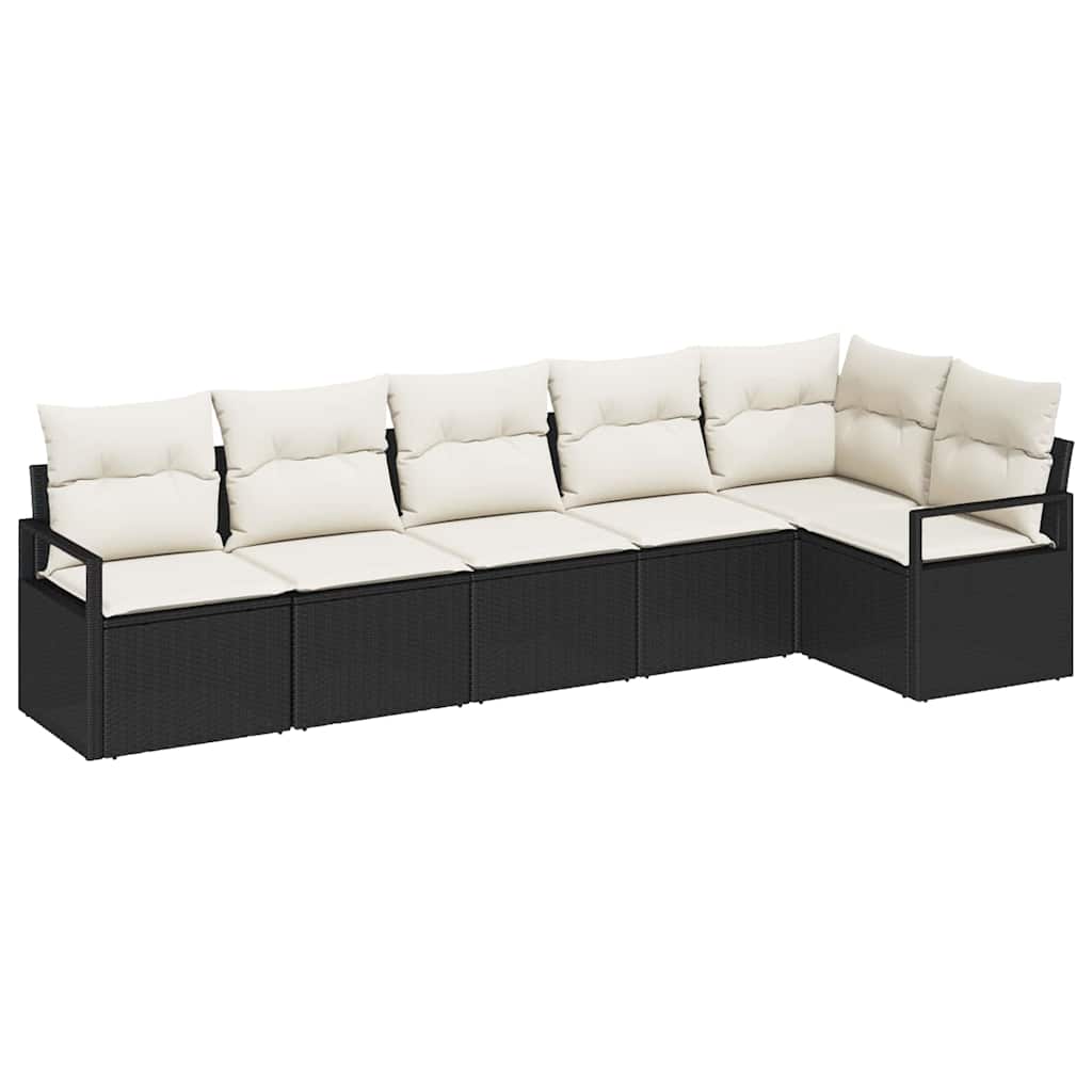 Set Divano da Giardino 6 pcs Nero e Bianco polyrattan
