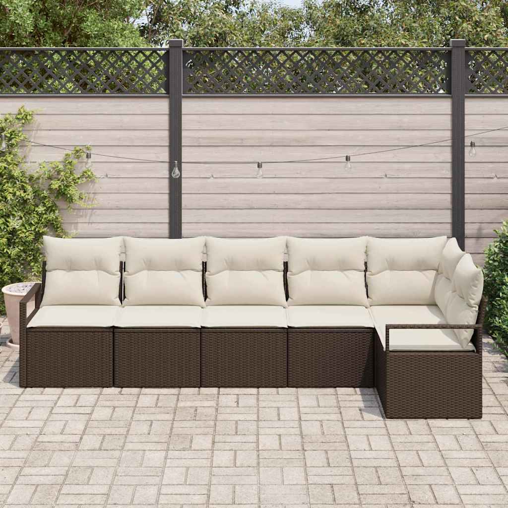 Set Divano da Giardino 6 pcs Marrone e bianco polyrattan
