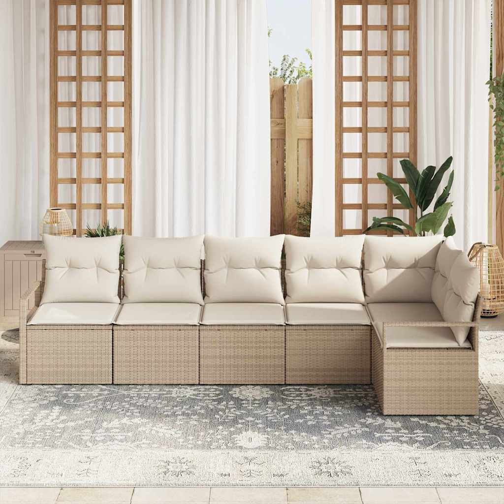 Set Divano da Giardino 6 pcs Beige e Bianco polyrattan