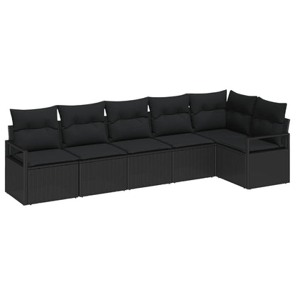 Set Divano da Giardino con cuscino 6 pcs Nero polyrattan