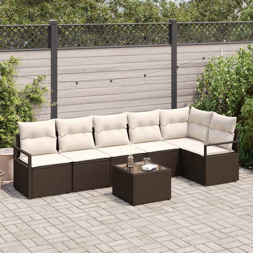 Set Divano da Giardino 7 pcs Marrone e Crema polyrattan