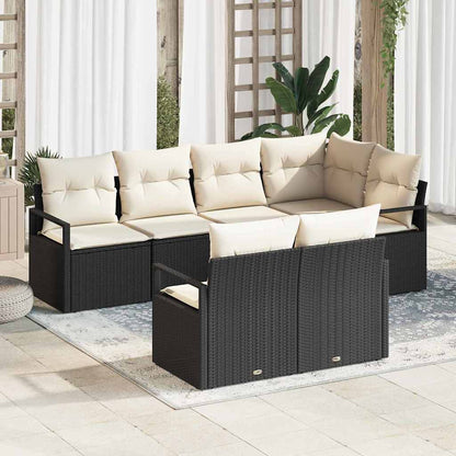 Set Divano da Giardino 7 pcs Nero e Bianco polyrattan