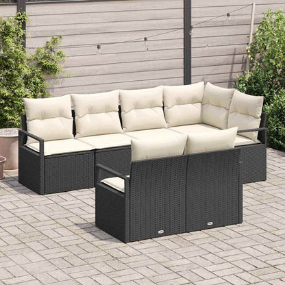Set Divano da Giardino 7 pcs Nero e Bianco polyrattan