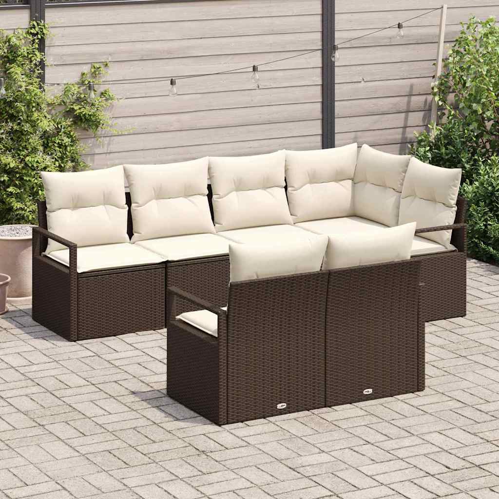 Set Divano da Giardino 7 pcs Marrone e bianco polyrattan