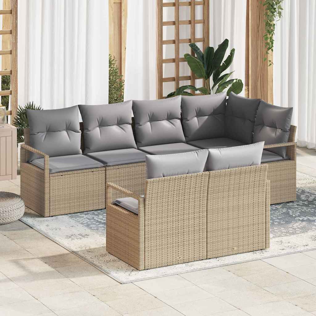 Set Divano da Giardino 7 pcs Beige e grigio chiaro polyrattan