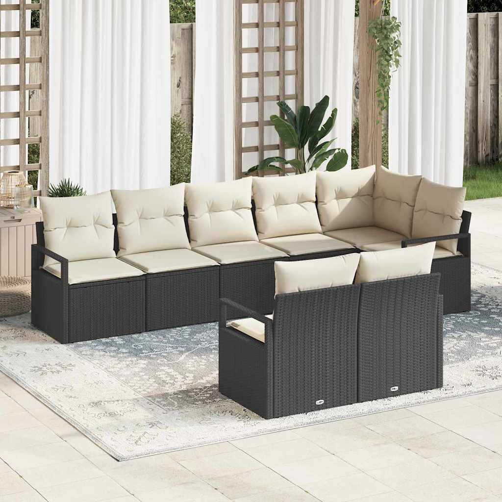 Set Divano da Giardino 8 pcs Nero e Bianco polyrattan