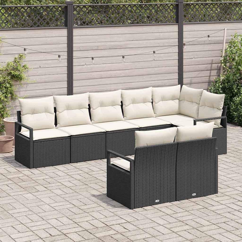 Set Divano da Giardino 8 pcs Nero e Bianco polyrattan