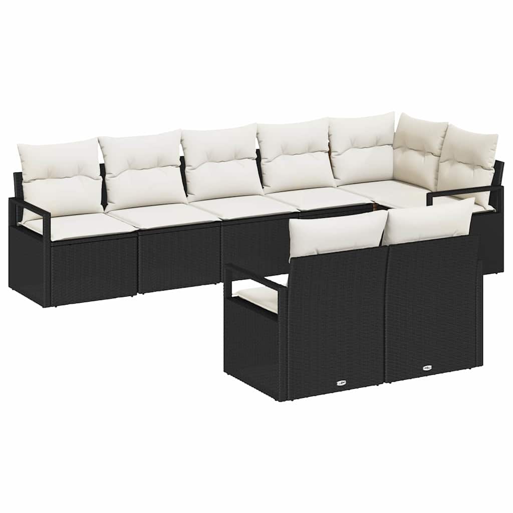 Set Divano da Giardino 8 pcs Nero e Bianco polyrattan