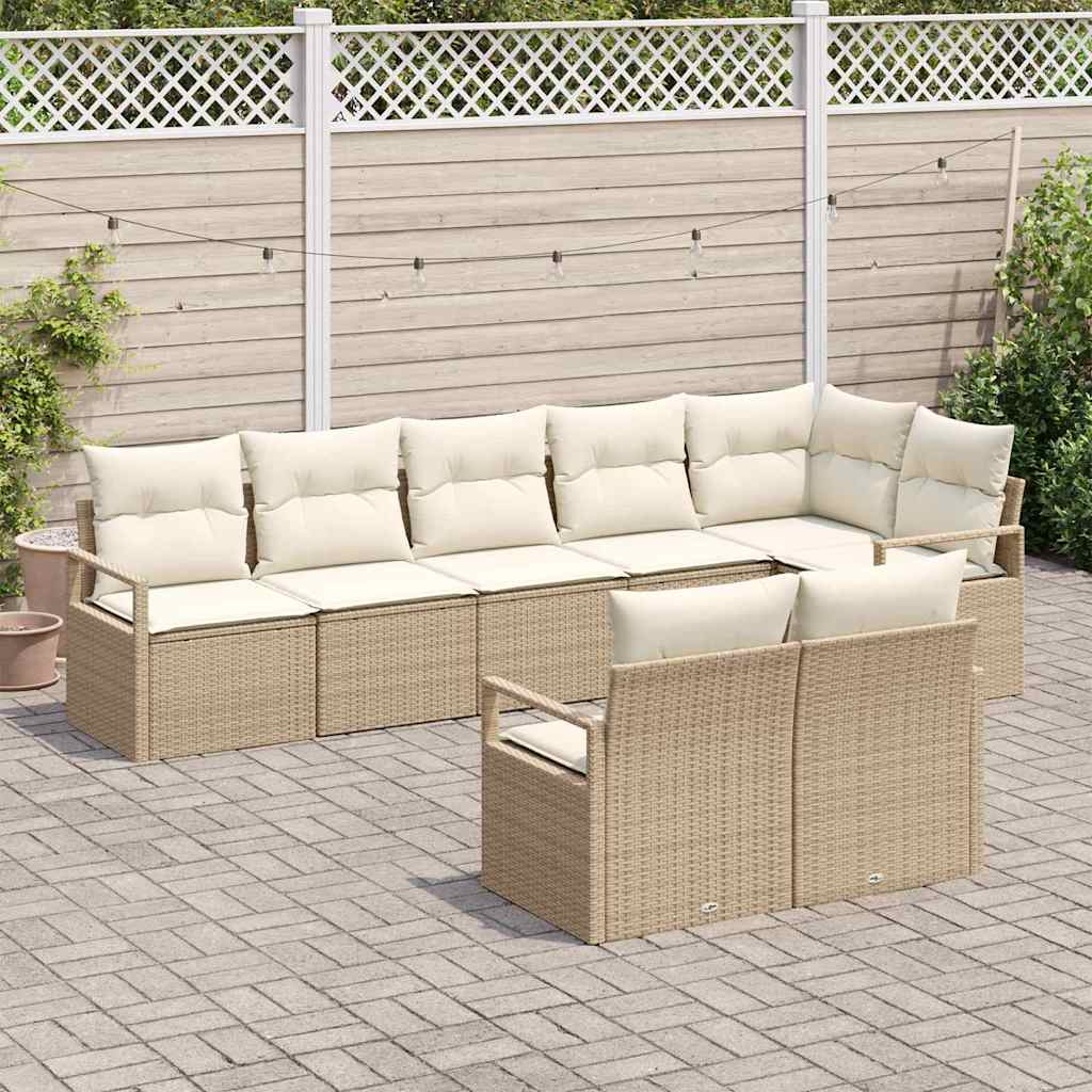 Set Divano da Giardino 8 pcs Beige e Bianco polyrattan