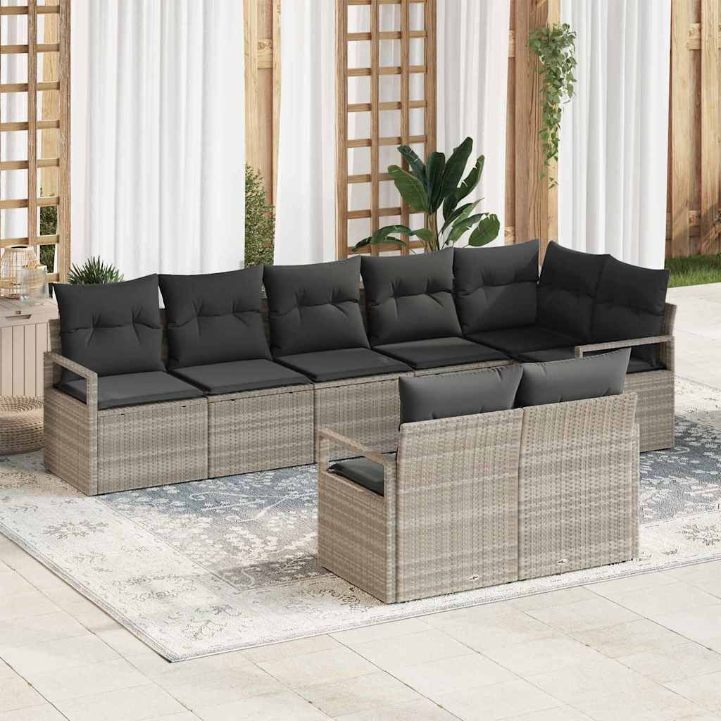 Set Divano da Giardino 8 pcs Grigio chiaro polyrattan