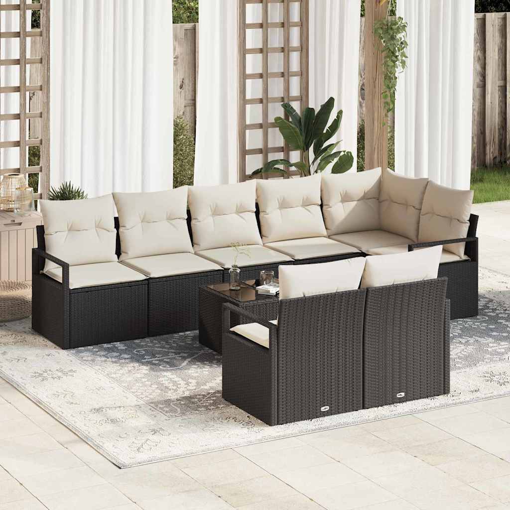 Set Divano da Giardino 9 pcs Marrone e Crema polyrattan