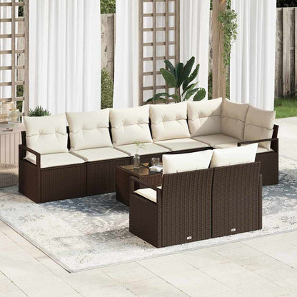 Set Divano da Giardino 9 pcs Marrone e Crema polyrattan