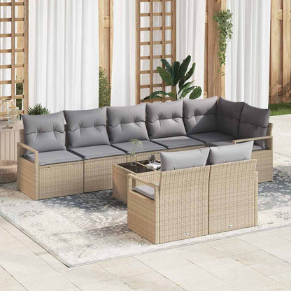 Set Divano da Giardino 9 pcs beige e grigio chiaro polyrattan