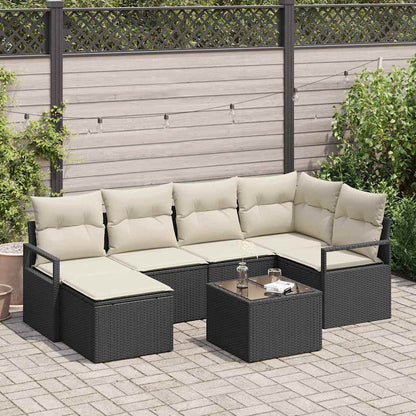 Set di divani con cuscino 7 pcs Marrone e Crema polyrattan