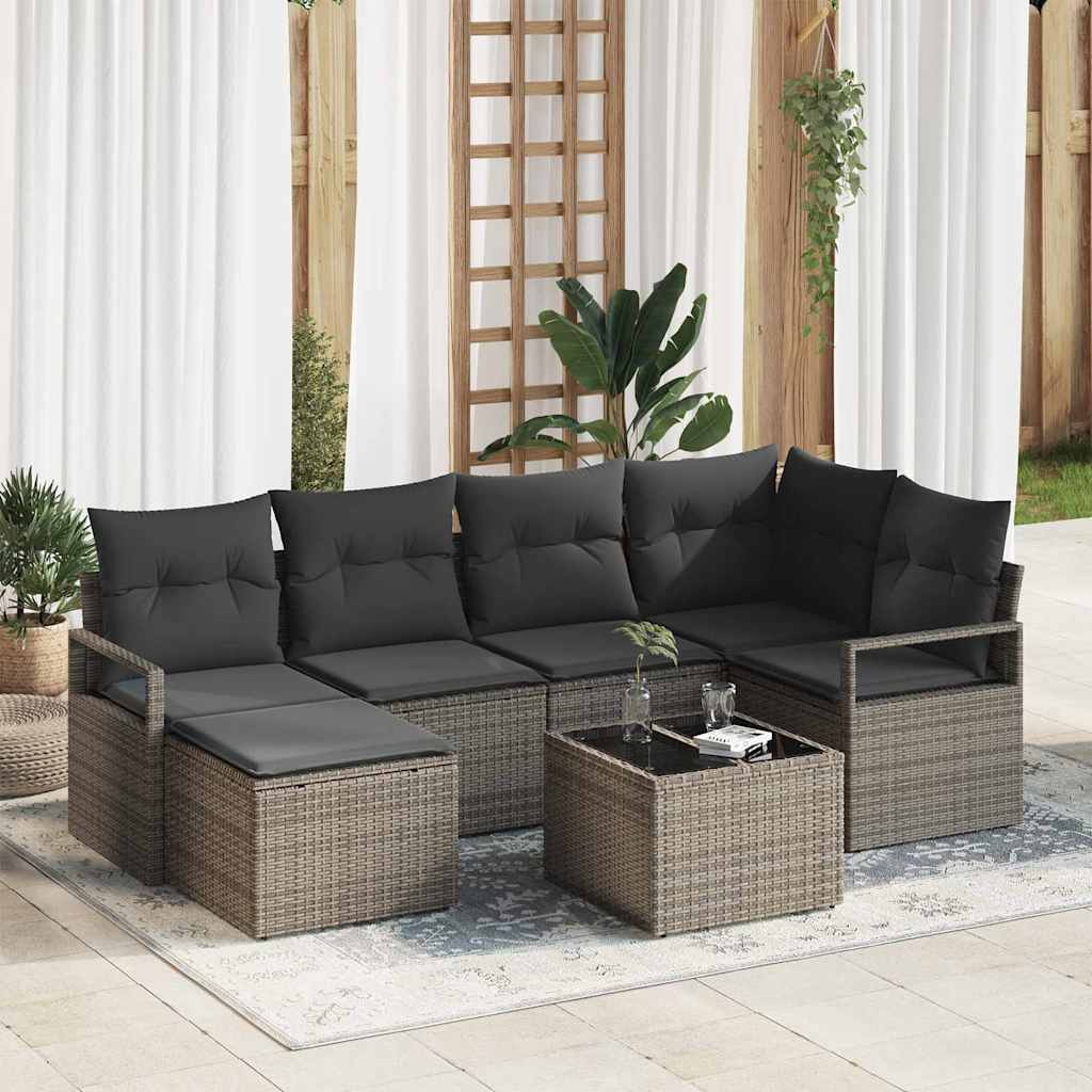 Set di divani con cuscino 7 pcs Grigio chiaro polyrattan