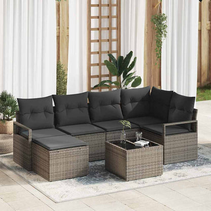 Set di divani con cuscino 7 pcs Grigio chiaro polyrattan