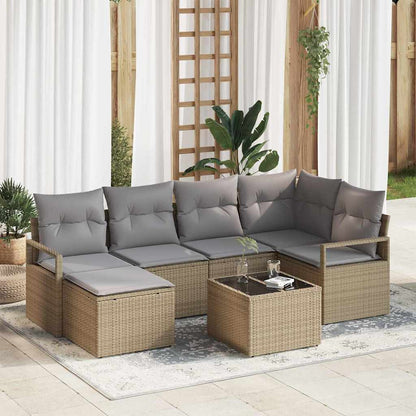 Set di divani 7 pcs Beige e grigio chiaro polyrattan